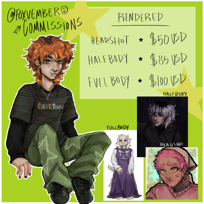 Rendered; Headshot - $50 USD || Halfbody - $85 USD Fullbody - $100 USD